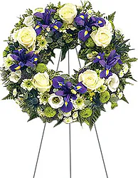 Deliciosa corona funeraria de rosas, lisiantos y flores mixtas