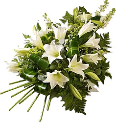 Racimo fúnebre de lirios delicados y flores mixtas